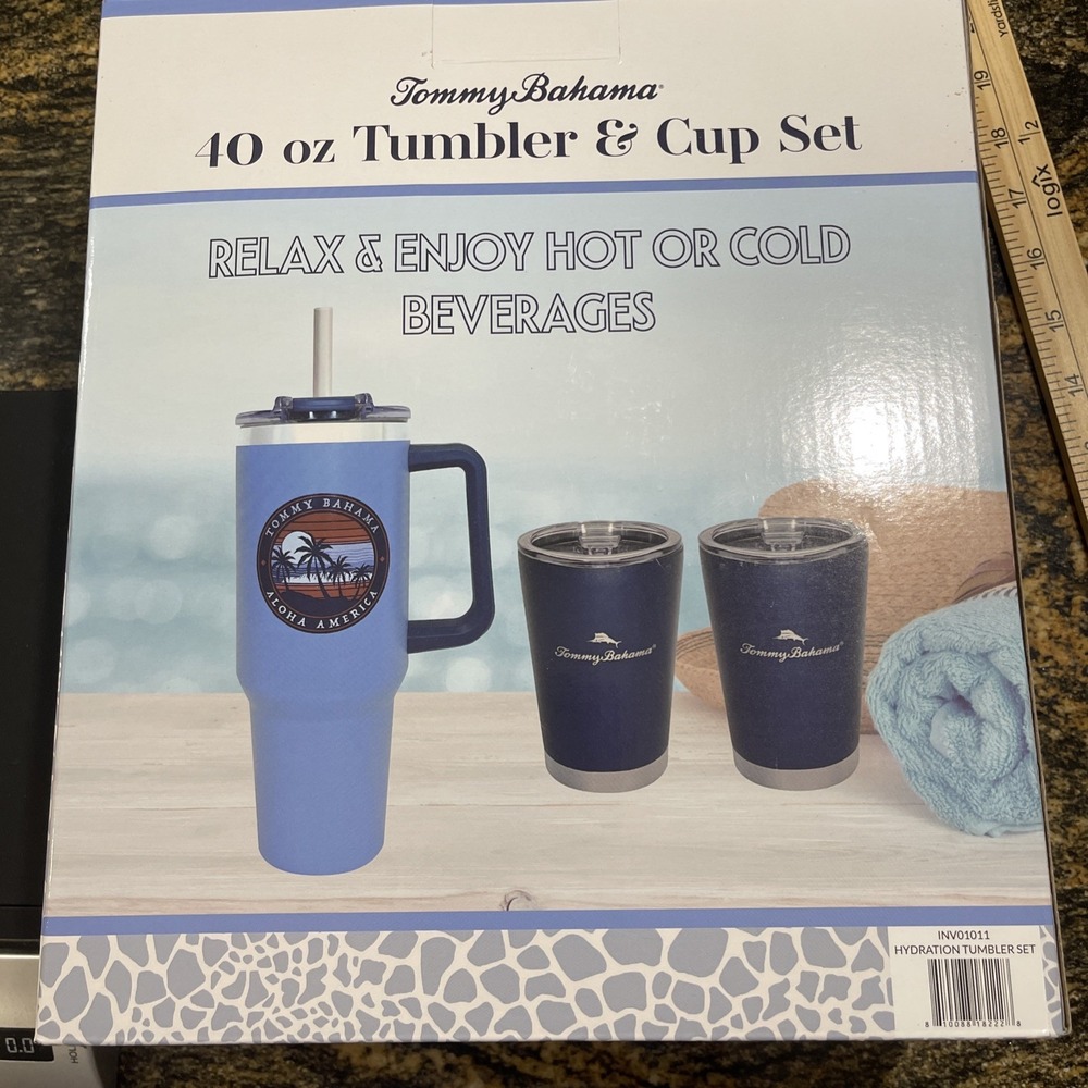 Tommy Bahama 40 oz Tumbler Two 12 oz Cup Stainless Hydration Beverage Set (M)